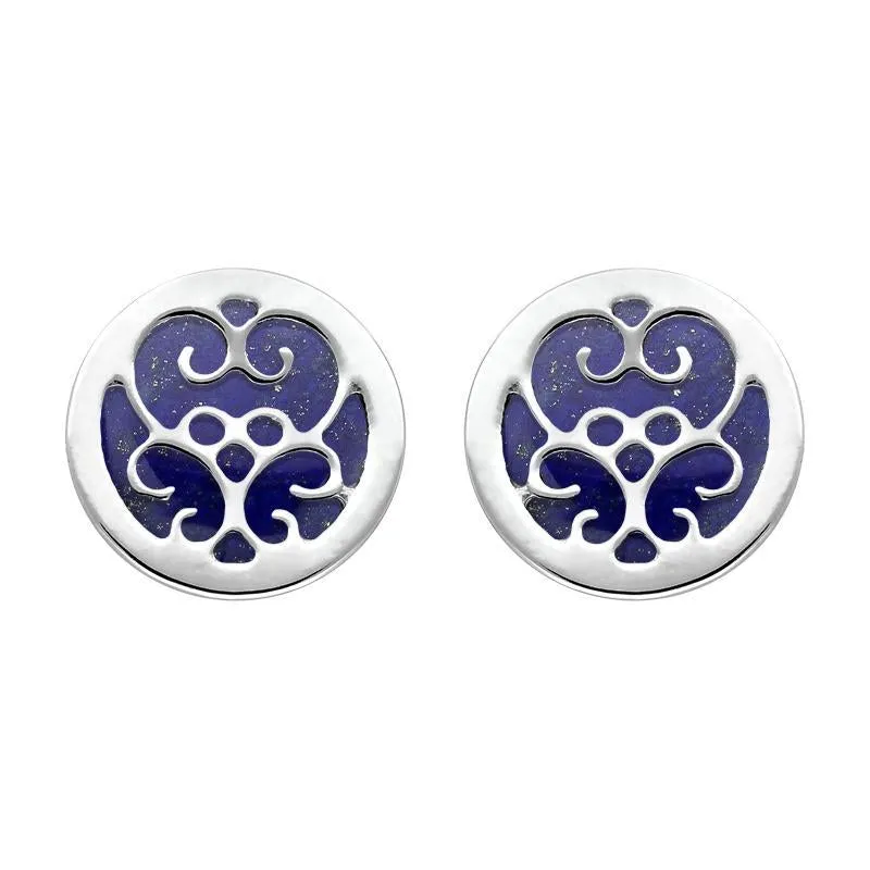 9ct White Gold Lapis Lazuli Flore Filigree Stud Earrings