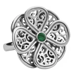 9ct White Gold Malachite Flore Eight Petal Flower Ring