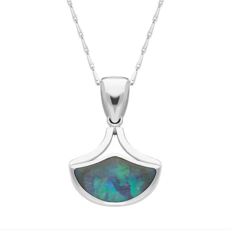 9ct White Gold Opal Fan Shaped Necklace