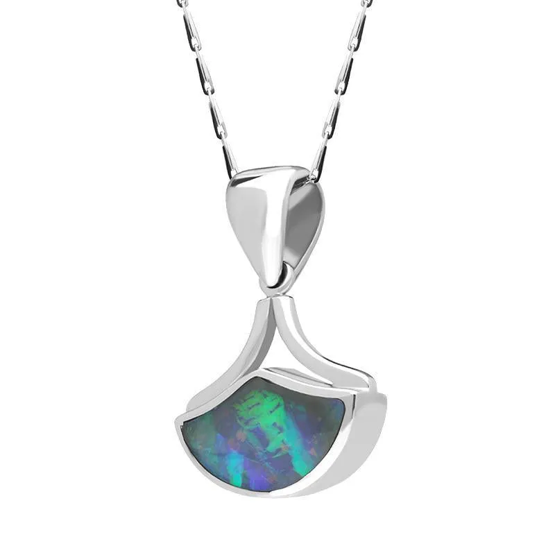 9ct White Gold Opal Fan Shaped Necklace