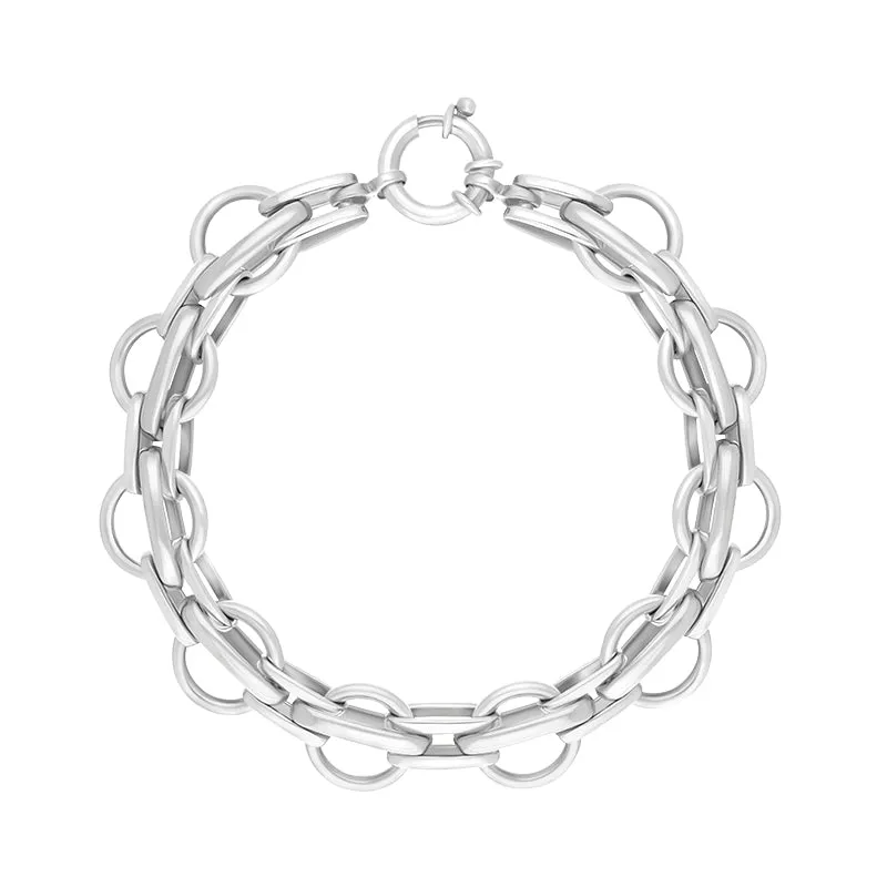 9ct White Gold Round Link Handmade Bracelet