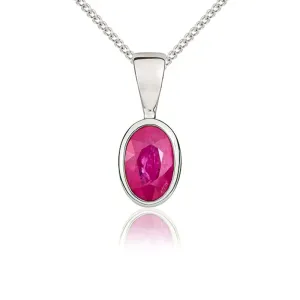9ct White Gold Ruby 6x4mm Oval Rub Over Set Pendant