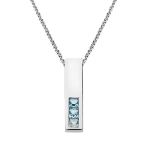 9ct White Gold Three Stone Princess Cut Blue Sapphire Necklace D