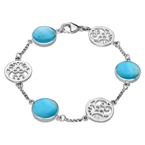 9ct White Gold Turquoise Flore Filigree Bracelet