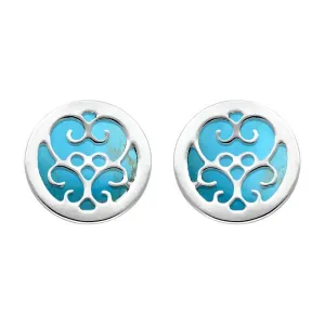 9ct White Gold Turquoise Flore Filigree Earrings