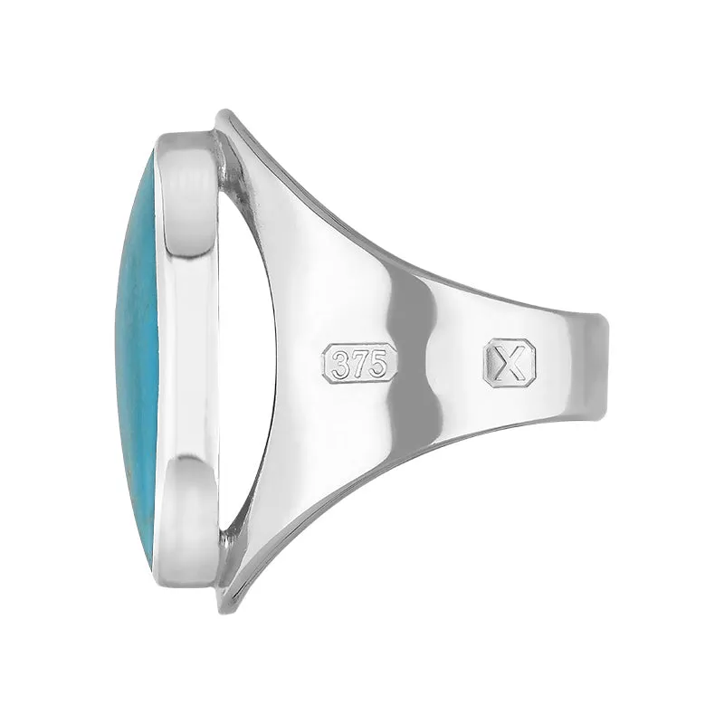 9ct White Gold Turquoise Hallmark Medium Oval Ring