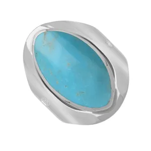 9ct White Gold Turquoise Hallmark Medium Oval Ring