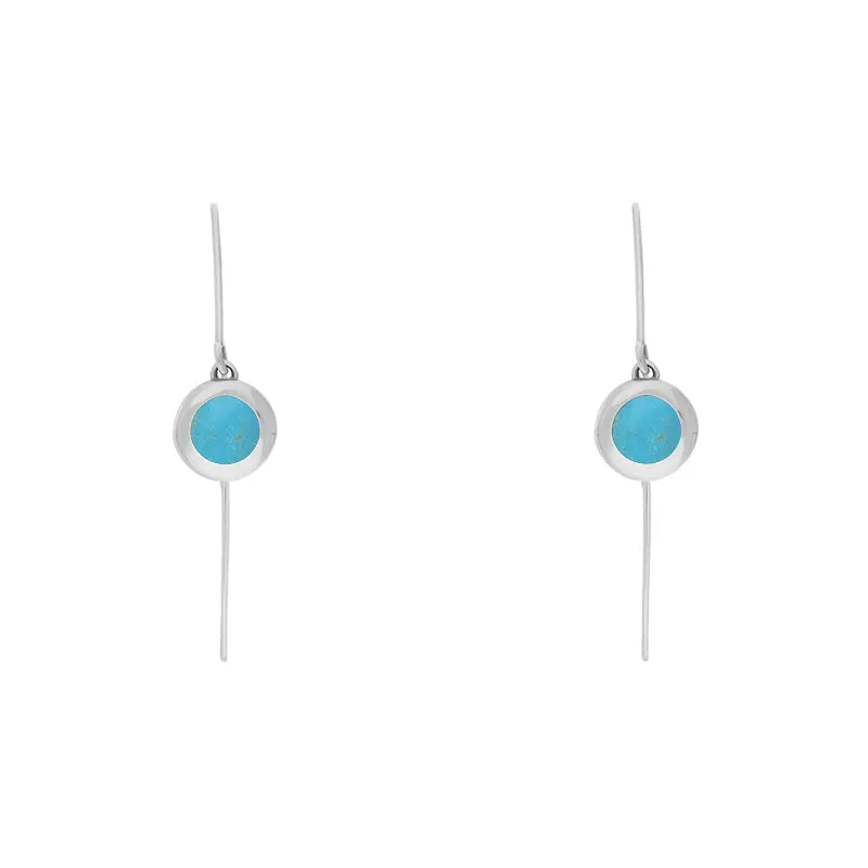 9ct White Gold Turquoise Heart Disc Drop Earrings