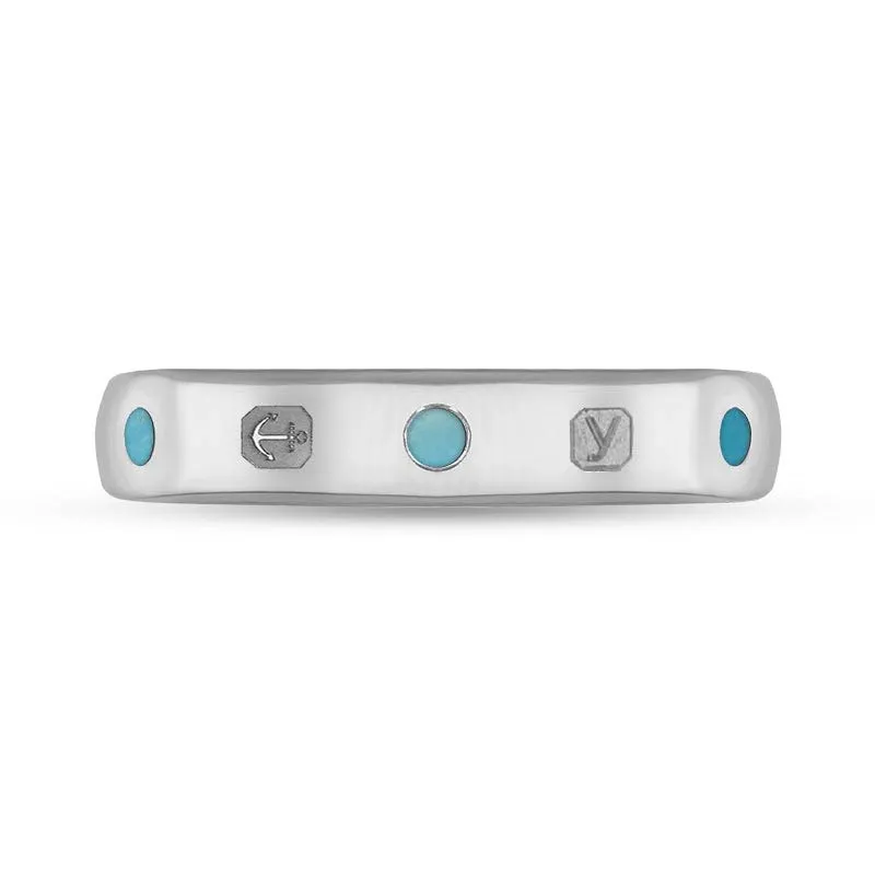 9ct White Gold Turquoise King's Coronation Hallmark 4mm Ring D