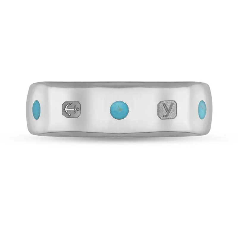9ct White Gold Turquoise King's Coronation Hallmark 6mm Ring D