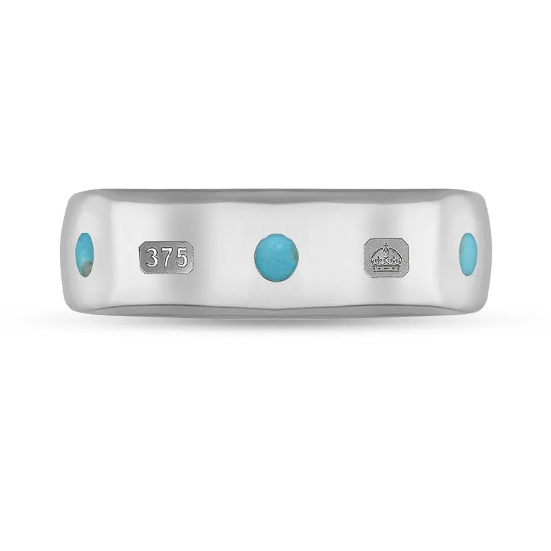 9ct White Gold Turquoise King's Coronation Hallmark 6mm Ring D