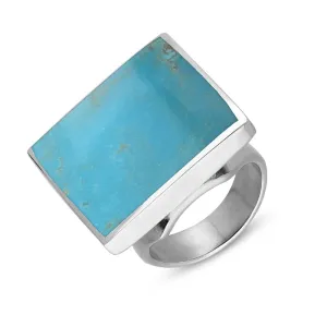 9ct White Gold Turquoise King's Coronation Hallmark Medium Square Ring D
