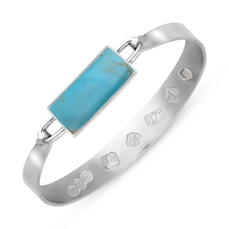 9ct White Gold Turquoise King's Coronation Hallmark Wide Oblong Bangle D