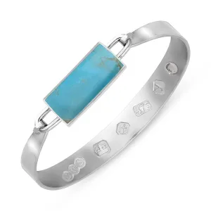 9ct White Gold Turquoise King's Coronation Hallmark Wide Oblong Bangle D
