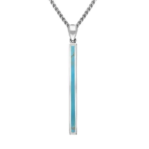 9ct White Gold Turquoise Long Slim Oblong Necklace