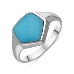 9ct White Gold Turquoise Organic Pentagon Signet Ring