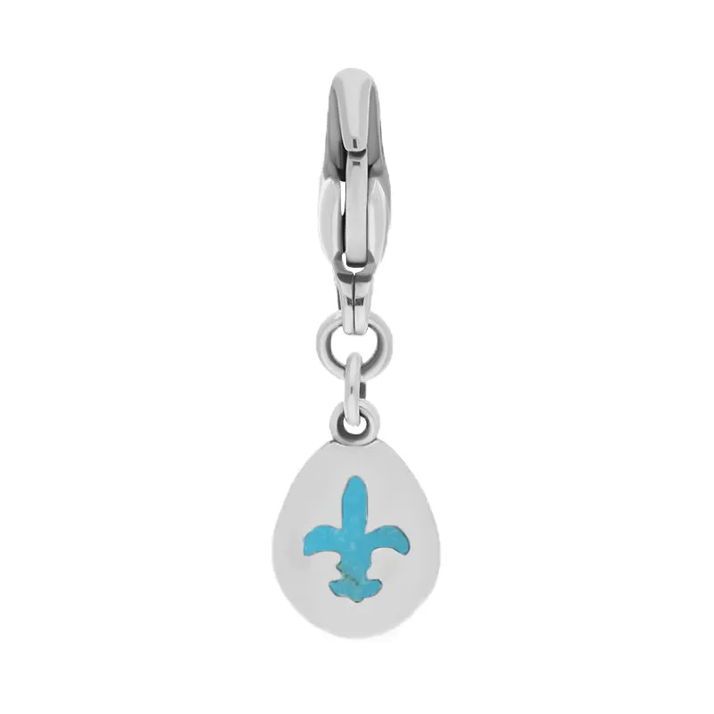 9ct White Gold Turquoise Pear Shaped Fleur De Lis Clip Charm