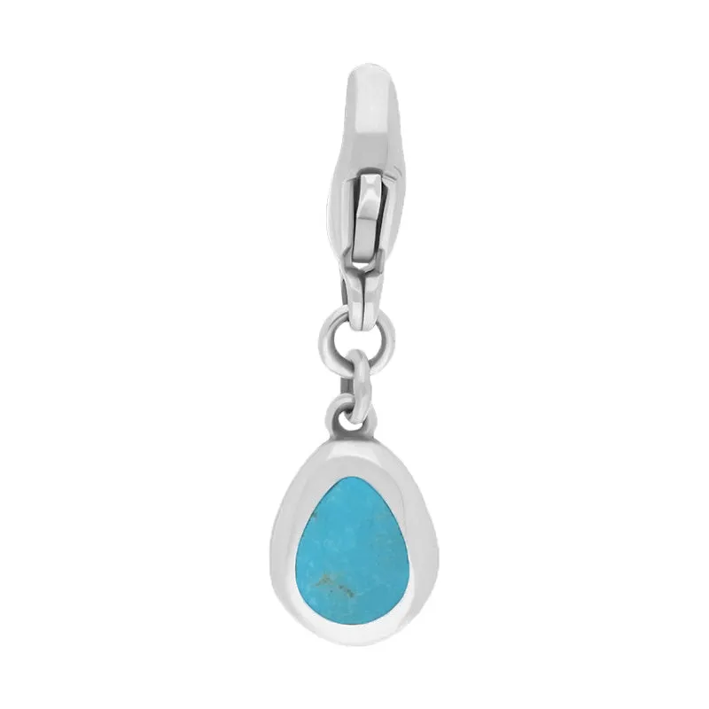 9ct White Gold Turquoise Pear Shaped Fleur De Lis Clip Charm