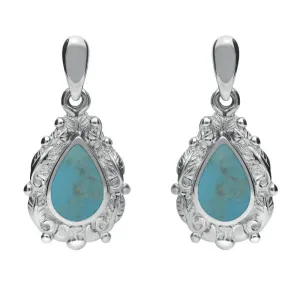 9ct White Gold Turquoise Pear Shaped Leaf Drop Earrings