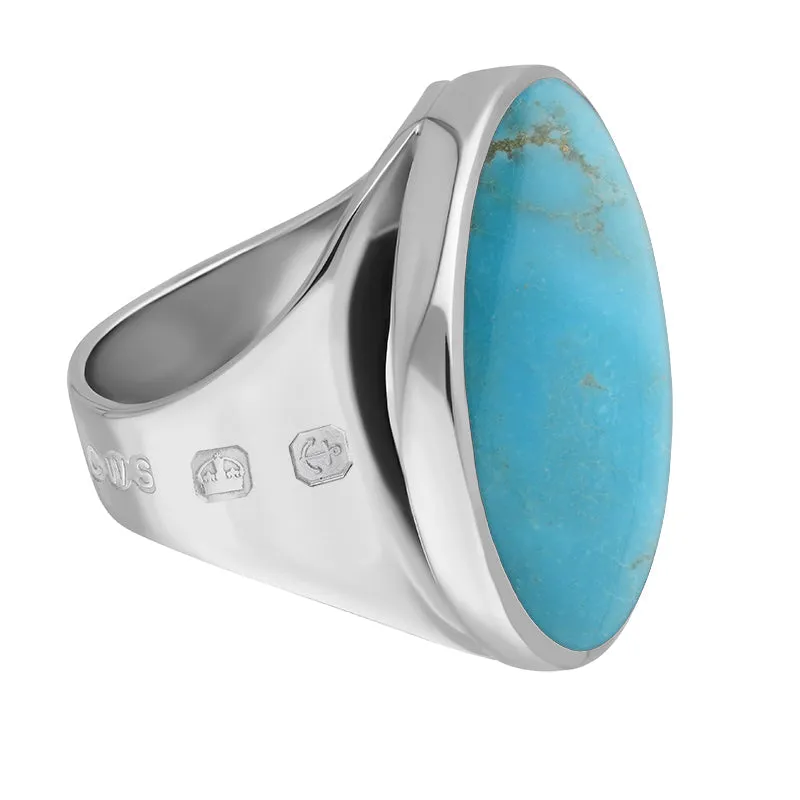 9ct White Gold Turquoise Queen's Jubilee Hallmark Medium Round Ring D