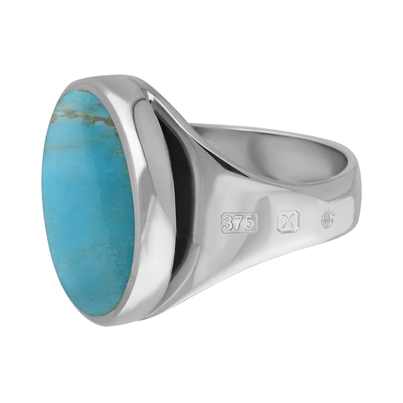 9ct White Gold Turquoise Queen's Jubilee Hallmark Small Round Ring D