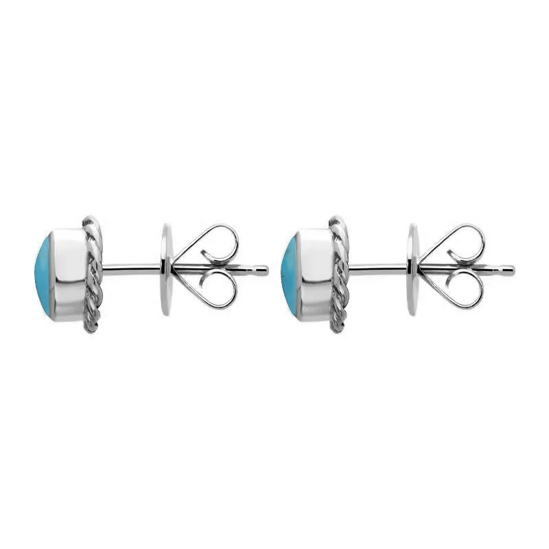 9ct White Gold Turquoise Round Twist Edge Stud Earrings