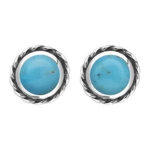 9ct White Gold Turquoise Round Twist Edge Stud Earrings