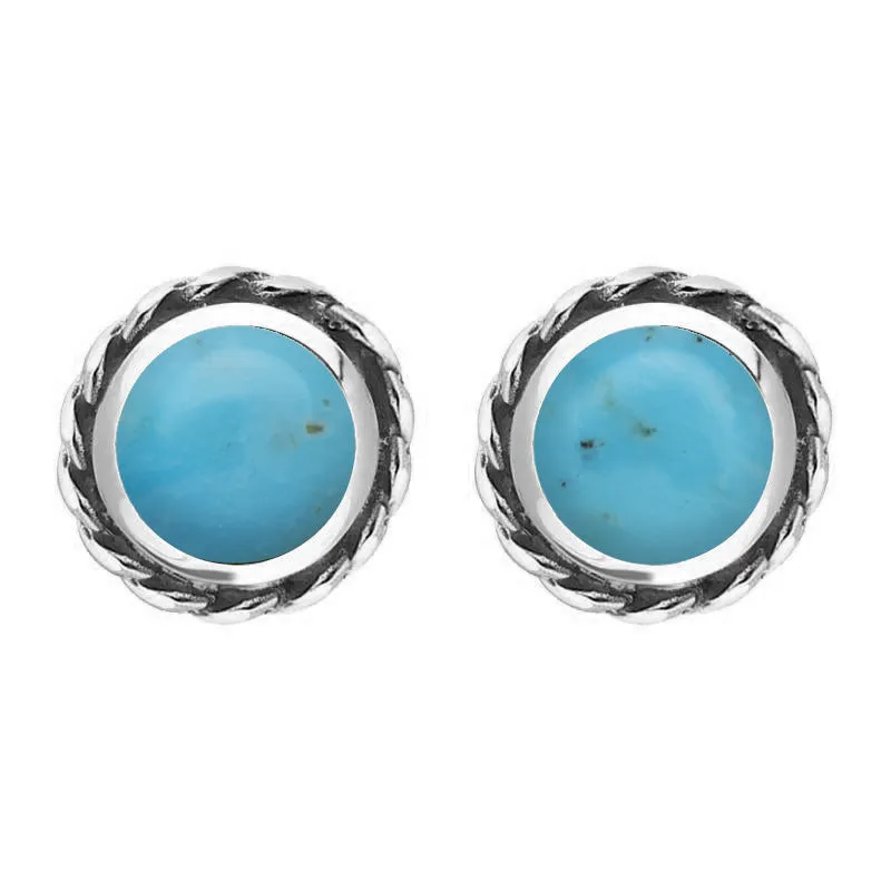 9ct White Gold Turquoise Round Twist Edge Stud Earrings