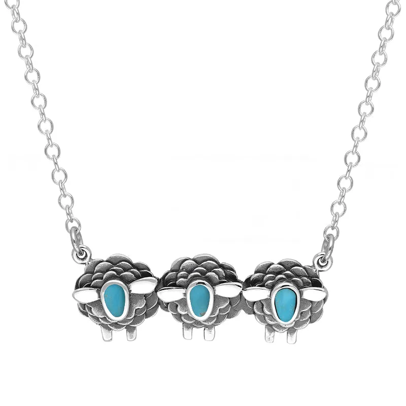9ct White Gold Turquoise Three Sheep Necklace