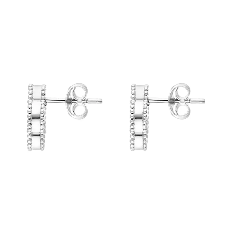 9ct White Gold Whitby Jet Bloom Four Leaf Clover Ball Edge Stud Earrings