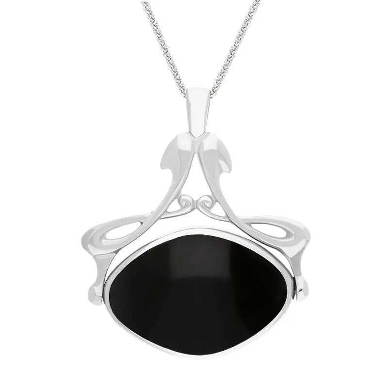 9ct White Gold Whitby Jet Blue John Bell Diamond Swivel Fob Necklace