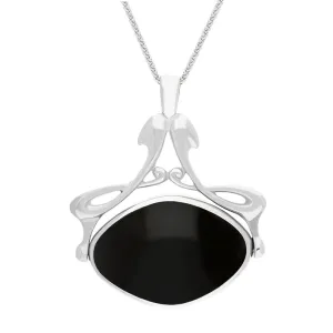 9ct White Gold Whitby Jet Blue John Bell Diamond Swivel Fob Necklace