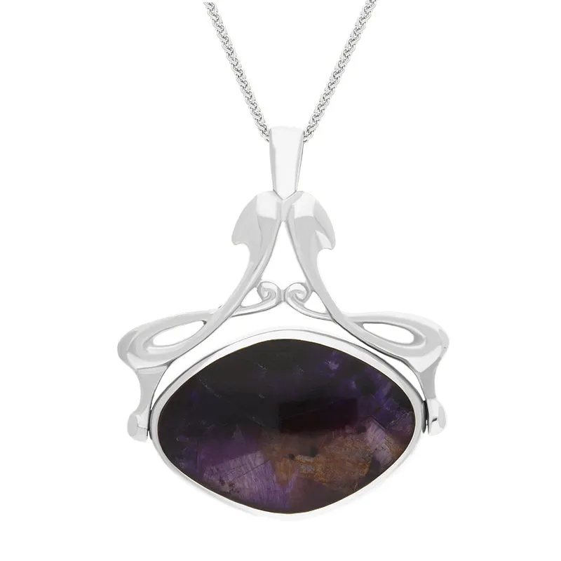 9ct White Gold Whitby Jet Blue John Bell Diamond Swivel Fob Necklace