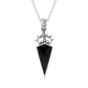 9ct White Gold Whitby Jet Blue John Double Sided Scroll Top Dagger Fob Necklace