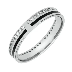 9ct White Gold Whitby Jet Diamond Inlaid Wedding Band Ring