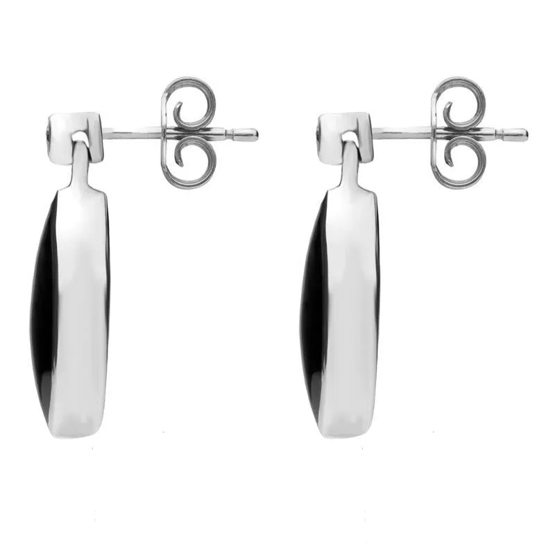 9ct White Gold Whitby Jet Diamond Marquise Shaped Drop Earrings