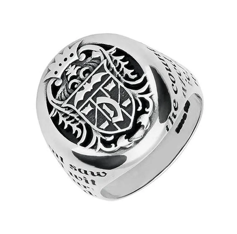 9ct White Gold Whitby Jet Dracula Crest Replica Signet Ring