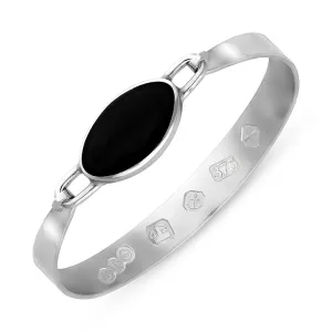 9ct White Gold Whitby Jet Hallmark Wide Oval Bangle