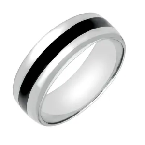 9ct White Gold Whitby Jet Inlaid Wide Wedding Band Ring