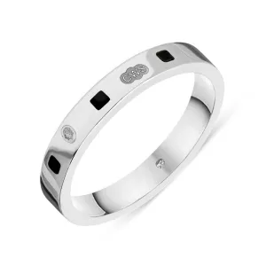 9ct White Gold Whitby Jet King's Coronation Hallmark Princess Cut 3mm Ring D