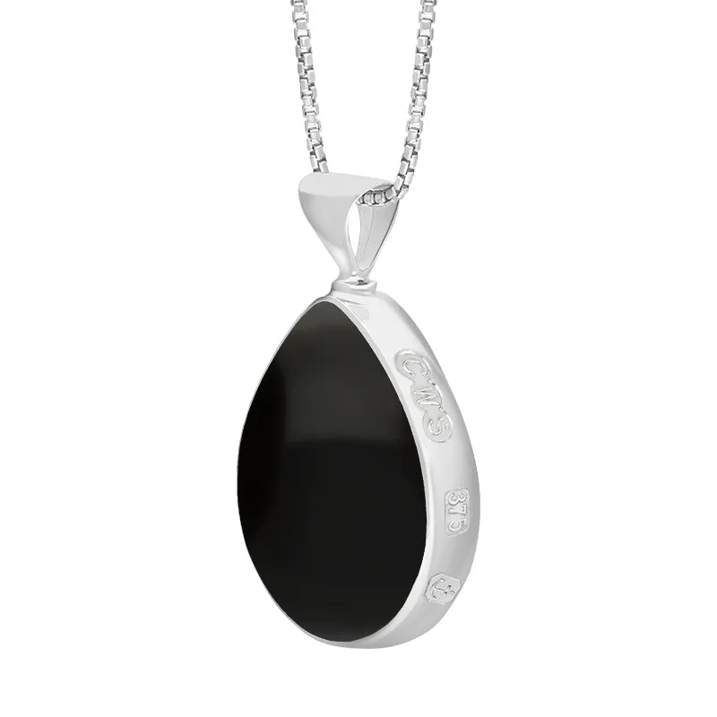 9ct White Gold Whitby Jet Lapis King's Coronation Hallmark Double Sided Pear-shaped Necklace D