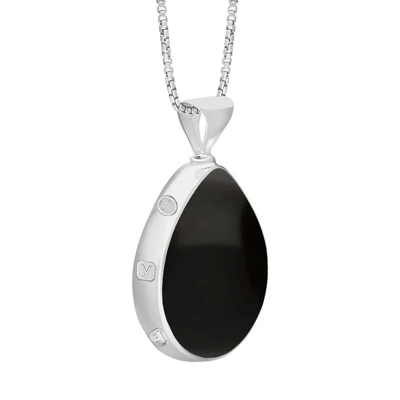 9ct White Gold Whitby Jet Lapis King's Coronation Hallmark Double Sided Pear-shaped Necklace D