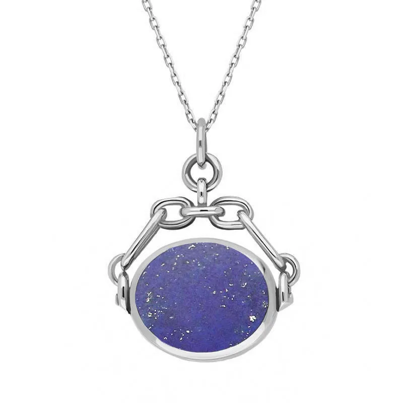 9ct White Gold Whitby Jet Lapis Lazuli Double Sided Swivel Fob Necklace
