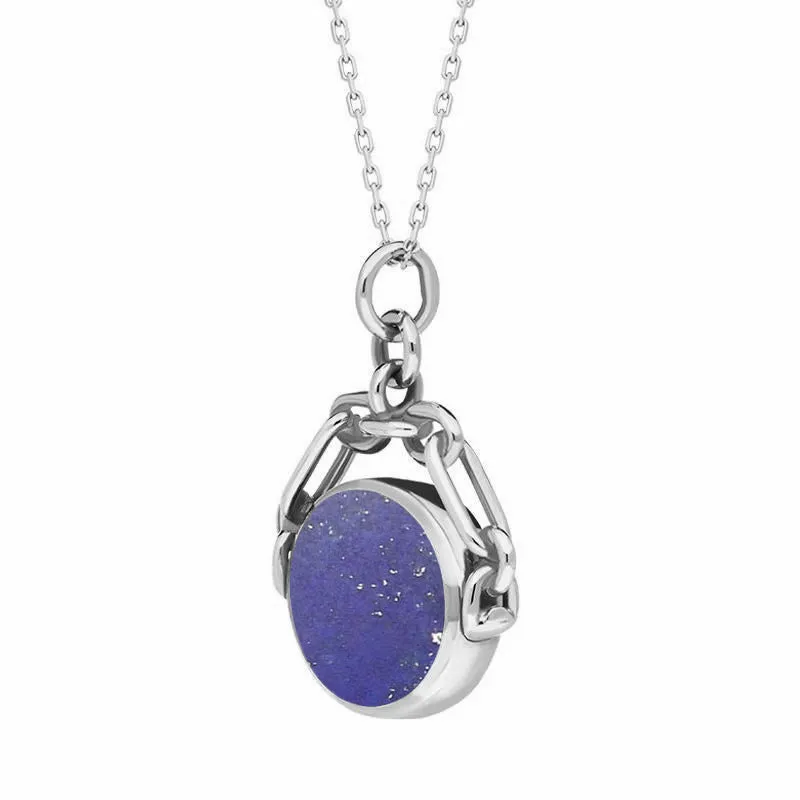 9ct White Gold Whitby Jet Lapis Lazuli Double Sided Swivel Fob Necklace