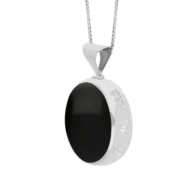 9ct White Gold Whitby Jet Lapis Lazuli Queens Jubilee Hallmark Double Sided Round Necklace D