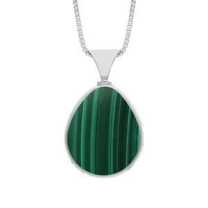 9ct White Gold Whitby Jet Malachite King's Coronation Hallmark Double Sided Pear-shaped Necklace D