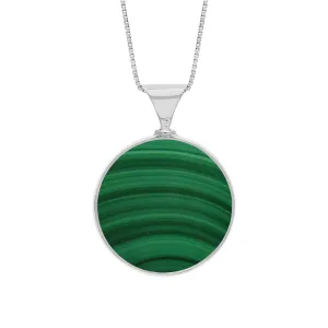 9ct White Gold Whitby Jet Malachite King's Coronation Hallmark Double Sided Round Necklace D