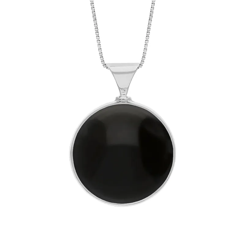 9ct White Gold Whitby Jet Malachite King's Coronation Hallmark Double Sided Round Necklace D