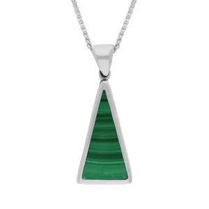 9ct White Gold Whitby Jet Malachite Small Double Sided Triangular Fob Necklace