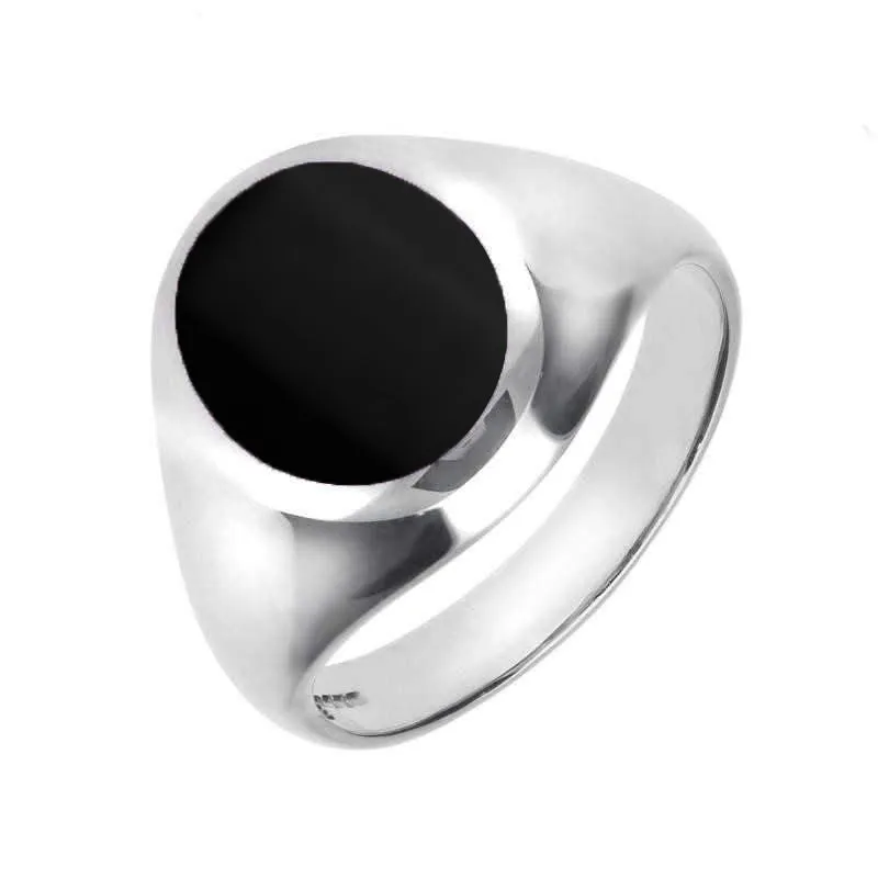 9ct White Gold Whitby Jet Medium Oval Signet Ring